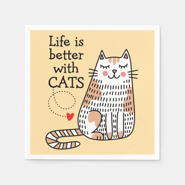 Life Is Better With Cats Doodle Napkin (Front)