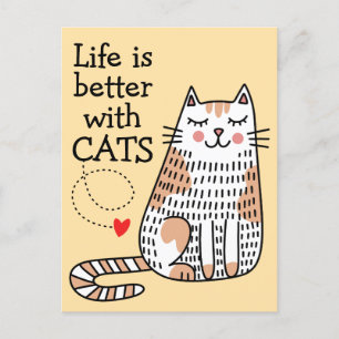 Life Is Better With Cats Doodle Postcard