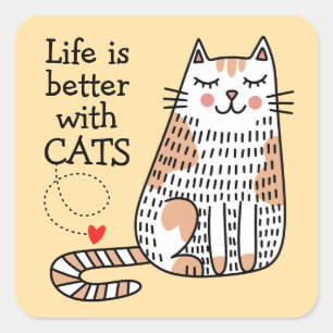 Life Is Better With Cats Doodle Square Sticker