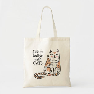 Life Is Better With Cats Doodle Tote Bag
