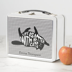 Life is better with cats   Fun Typography Metal Lunch Box