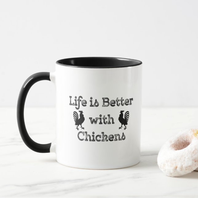 Life is Better with Chickens Funny Humourous Mug (With Donut)