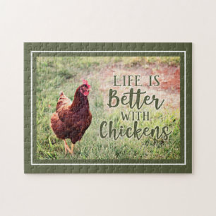 Life is Better with Chickens   Rooster Typography Jigsaw Puzzle