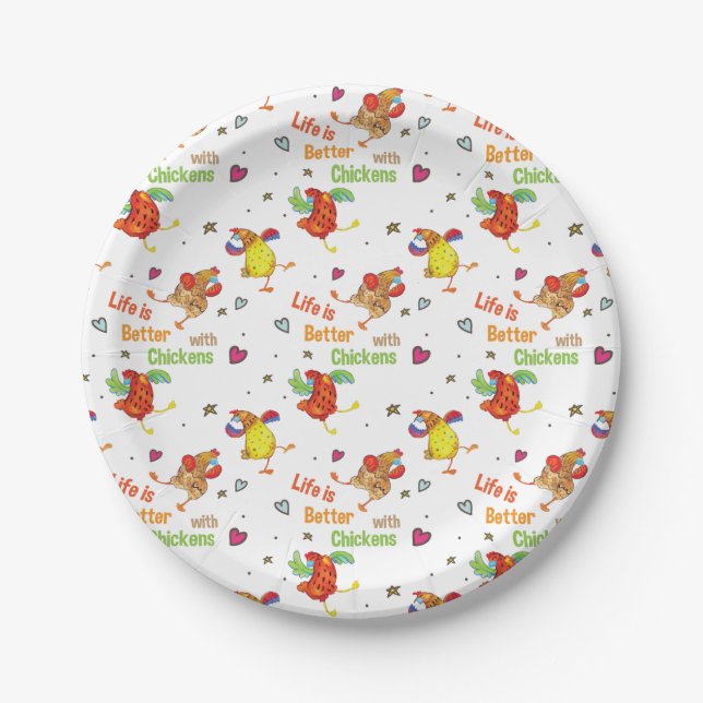 Life is Better with Chickens Watercolor Art Paper Plate (Front)