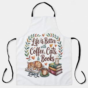 Life Is Better with Coffee Cats Books Apron