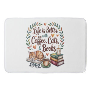 Life Is Better with Coffee Cats Books Bath Mat