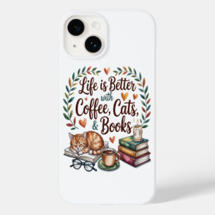 Life Is Better with Coffee Cats Books Case-Mate iPhone 14 Case