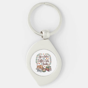Life Is Better with Coffee Cats Books Key Ring