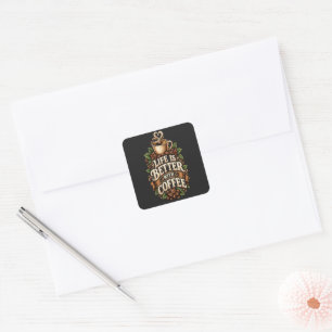 Life Is Better With Coffee Vintage Coffee Lover Square Sticker