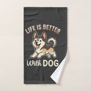 Life Is Better With Dog Cartoon Hand Towel