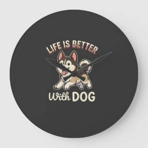Life Is Better With Dog Cartoon Large Clock