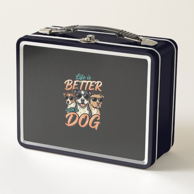 Life Is Better With Dog Vector Metal Lunch Box (Front)
