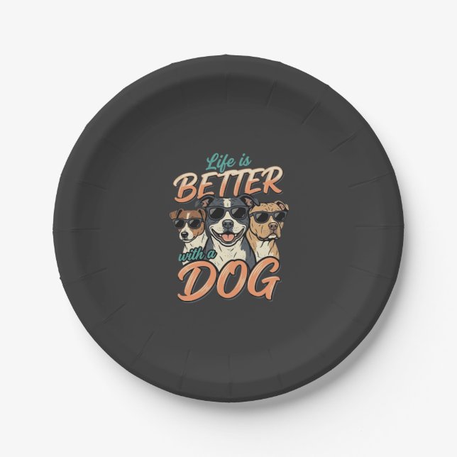 Life Is Better With Dog Vector Paper Plate (Front)