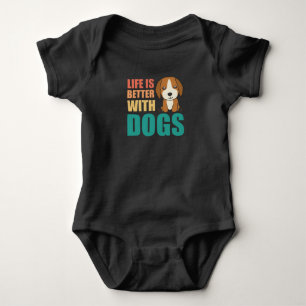 Life Is Better With Dogs Cute Beagle Dog Brown Baby Bodysuit