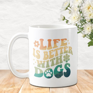 Life Is Better With Dogs Retro Groovy Monogram Coffee Mug