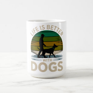 Life Is Better With Dogs Retro Sunset T-Shirt  Coffee Mug