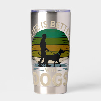 Life Is Better With Dogs Retro Sunset T-Shirt  Insulated Tumbler