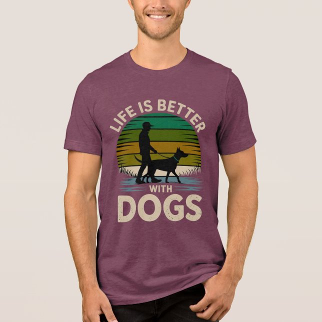 Life Is Better With Dogs Retro Sunset T-Shirt  Tri-Blend Shirt (Front)