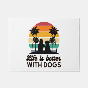Life Is Better With Dogs Retro Sunset Woman and Do Doormat