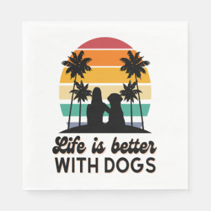 Life Is Better With Dogs Retro Sunset Woman and Do Napkin