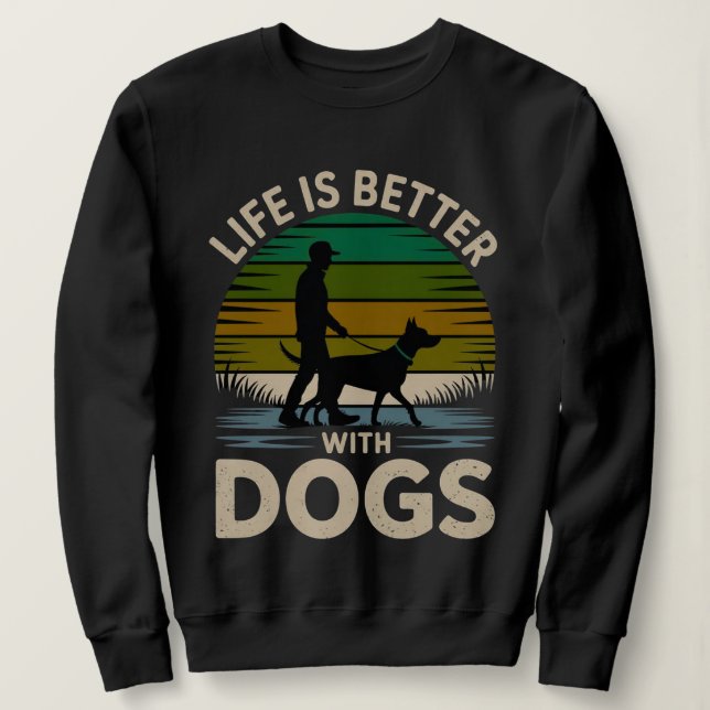 Life Is Better With Dogs Women’s Retro Sunset Swea Sweatshirt (Design Front)