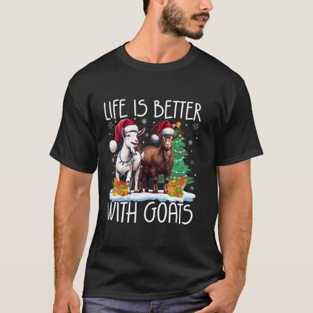 Life Is Better With Goats Santa Hat Light Tree Sno T-Shirt (Front)