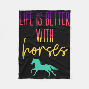 Life Is Better With Horses - Colourful Equestrian Fleece Blanket