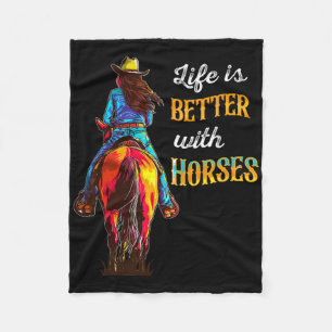 Life Is Better With Horses Equestrian Girls Riding Fleece Blanket