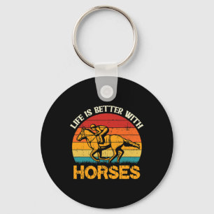 Life Is Better With Horses Horseback Retro Vintage Key Ring