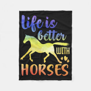 Life Is Better With Horses Horseback Riding Cute Fleece Blanket