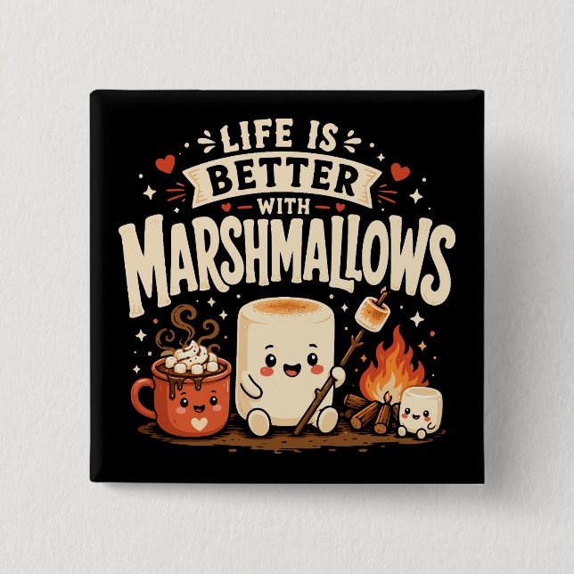 Life is better with marshmallows 15 cm square badge (Front)