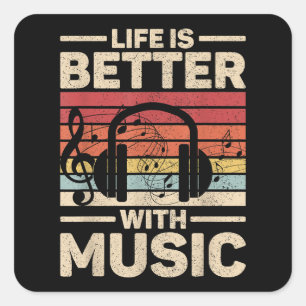 Life Is Better With Music Lover Musician Outfit ED Square Sticker