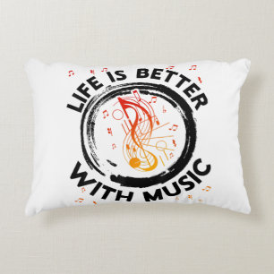Life Is Better With Music Notes Musician Music Lov Decorative Cushion