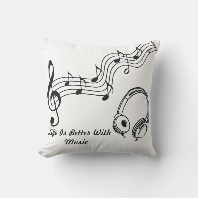 Life is Better with Music Throw Pillow (Front)