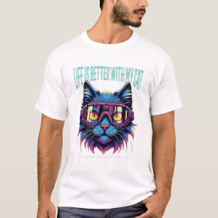 Life Is Better With My Cat – Futuristic Cat Lover T-Shirt
