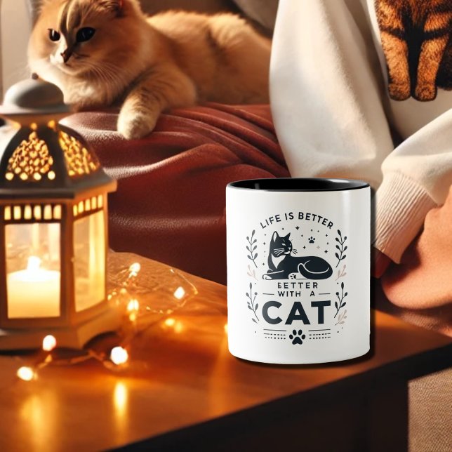 Life is better with my fluffy cat Two-Tone coffee mug (Creator Uploaded)