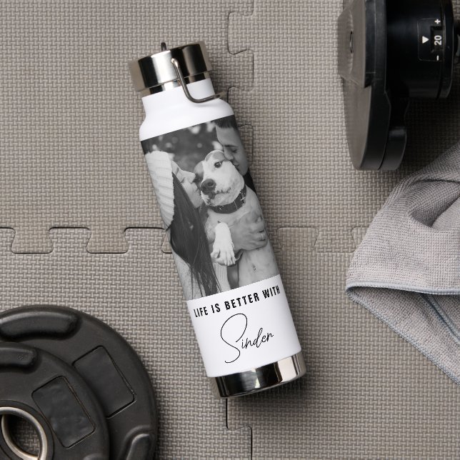 Life Is Better With Pet Photo Personalised Water Bottle (Gym)