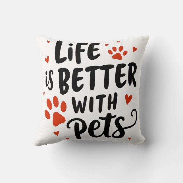 Life Is Better with Pets – Red Heart Pet Lover Cushion (Back)
