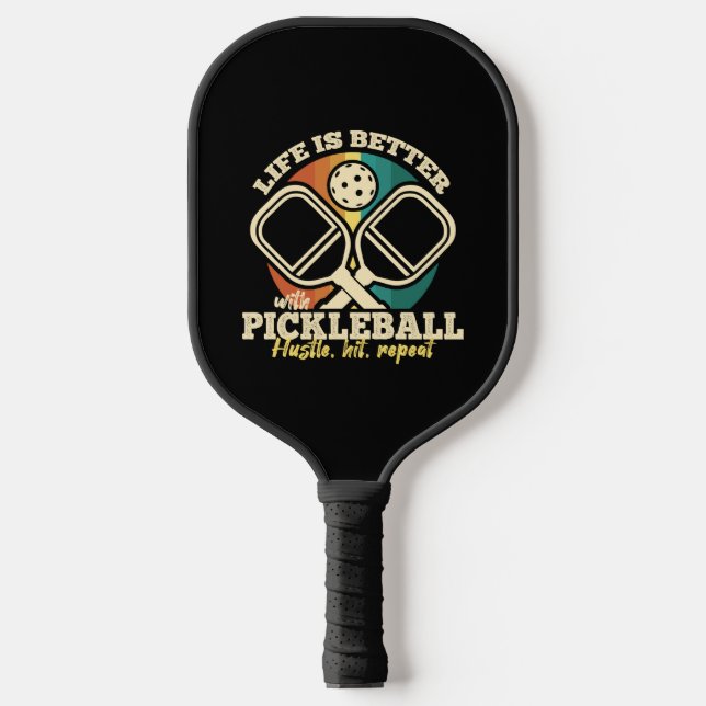 Life is Better With Pickleball Retro Graphic Style Pickleball Paddle (Front)