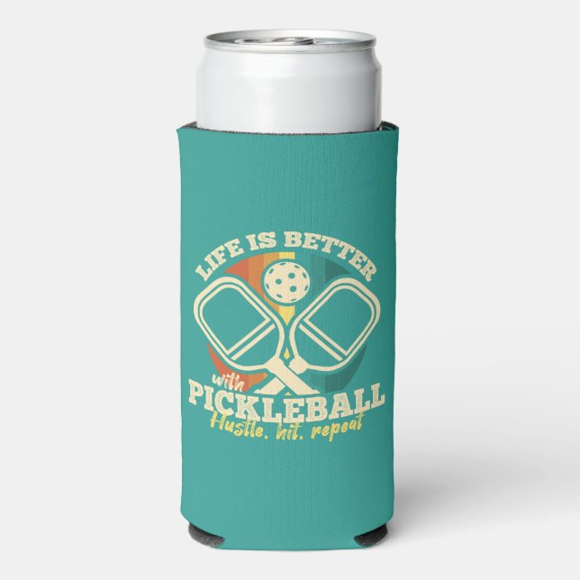 Life is Better With Pickleball Retro Graphic Style Seltzer Can Cooler (Seltzer Back)