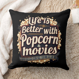 Life Is Better with Popcorn & Movies Retro Design Cushion