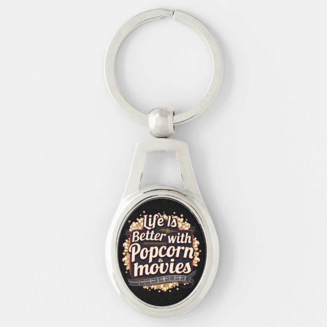 Life Is Better with Popcorn & Movies Retro Design Key Ring (Front)