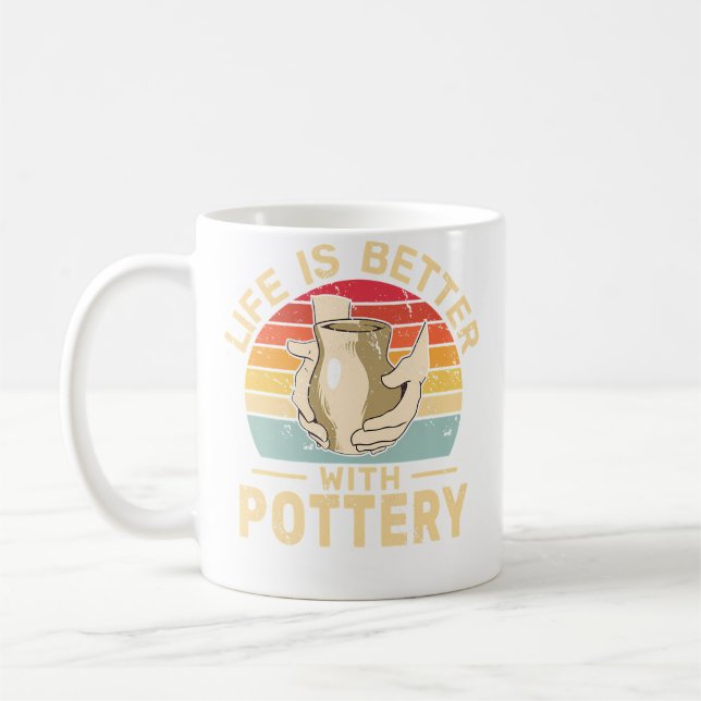 Life Is Better With Pottery Retro Sculpting Cerami Coffee Mug (Left)
