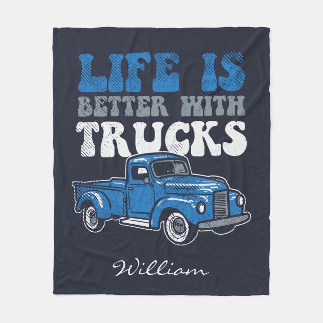 Life is Better with Trucks Holiday Novelty Fleece Blanket (Front)