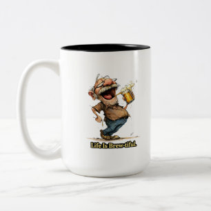 Life Is Brew-tiful Funny Beer Cartoon Tee Two-Tone Coffee Mug