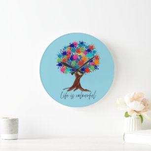 Life Is Colourful Paint Splatter Tree Wall Clock