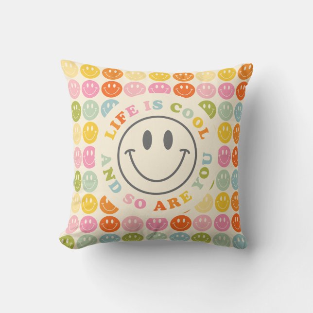 Life Is Cool Happy Smiling Face Emoji Cushion (Front)