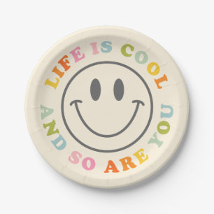 Life Is Cool Happy Smiling Face Emoji Paper Plate