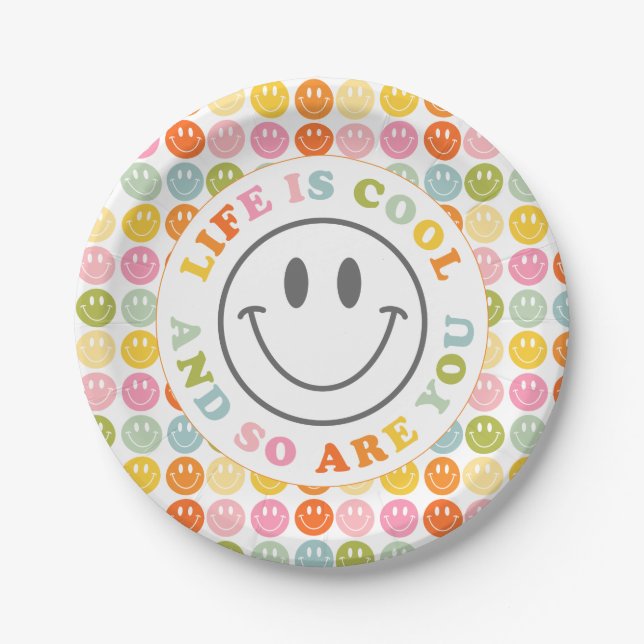 Life Is Cool Happy Smiling Face Emoji Paper Plate (Front)