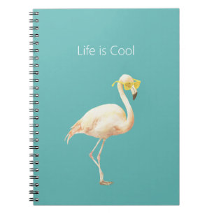Life is Cool Yellow Sunglasses Flamingo Notebook